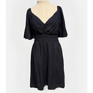 Abercrombie & Fitch Black Flutter Sleeve Smock Waist Mini Dress MT Tall Viscose